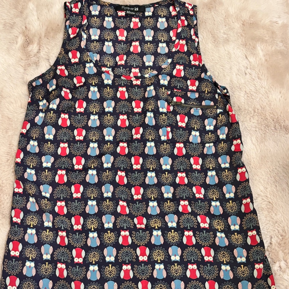 Forever 21 Tank Top Black with Owl Pattern Size S/P